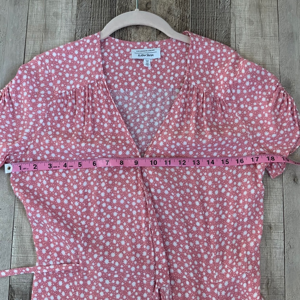 & Other Stories Pink Floral V Neck Wrap Midi Dress Ruched Puffed Sleeves SZ 6 - Picture 14 of 14